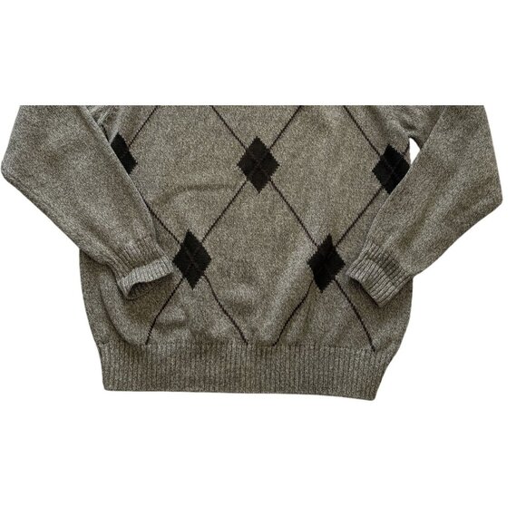 Geoffrey Beene Gray Argyle Sweater L 100% Cotton Crew Neck Grandpa Preppy Mens - Picture 3 of 6